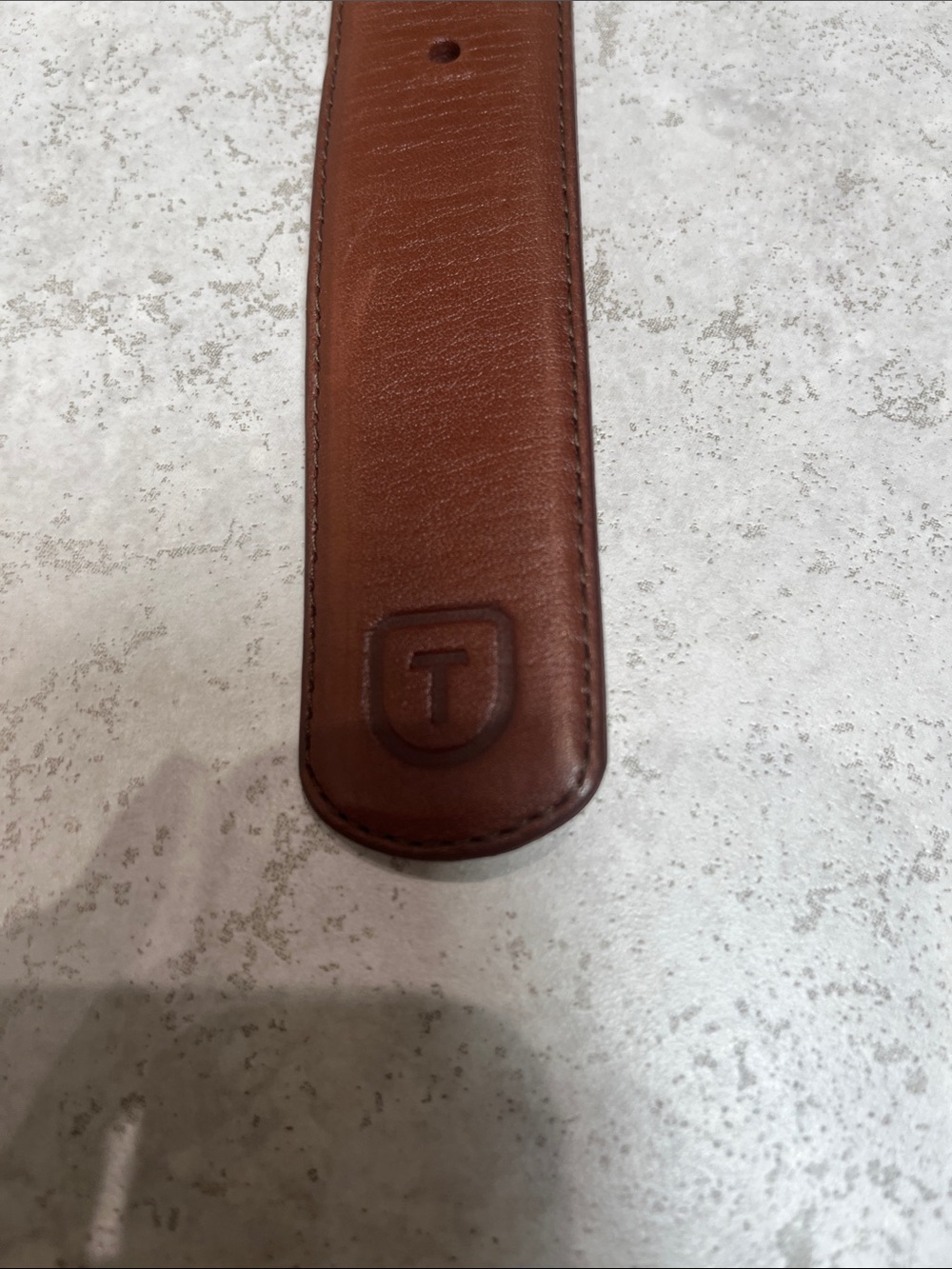 Tecovas men’s Brown Calfskin Belt with Antique Brass Buckle. - Picture 7 of 11
